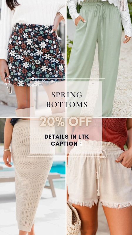 Spring Bottoms, some of these are on sale but add a stackable 20% off coupon when you subscribe to emails / texts from.. 😍 - Spring is upon us and look at ALL these cute options 😍 All of these look very breathable, comfortable, & flattering! I know it's hard but comment which one you would wear ↡ 🤪 Remember you can always get a price drop notification if you heart a post/save a product 😉 

✨️ P.S. if you follow, like, share, save, subscribe, or shop my post (either here or @amandaroblessed).. thank you sooo much, I appreciate you! As always thanks sooo much for being here & shopping with me friend 🥹 

| al fresca dining, sisterstudio, mothers day gift guide, graduation dress, travel outfit, meredith hudkins, wedding guest dress, country concert outfit, sisterstudio, free people, maternity, travel outfit, nashville outfits, patio, mothers day, mothers day gift, mothers day outfit, mothers day dress, graduation, graduation dress, money lei necklace, graduation lei necklace, graduation outfit, prom, prom dress, prom makeup, prom hair, makeup for prom, hair ideas for prom, spring outfit, spring tops, spring sandals, sandals for spring, Swimsuit, maternity, travel outfit |

#LTKxMadewell #LTKGiftGuide #LTKFestival #LTKSeasonal #LTKActive #LTKVideo #LTKU #LTKover40 #LTKhome #LTKxWayDay #LTKsalealert #LTKmidsize #LTKparties #LTKfindsunder50 #LTKfindsunder100 #LTKstyletip #LTKbeauty #LTKfitness #LTKplussize #LTKworkwear #LTKswim #LTKtravel #LTKshoecrush #LTKitbag #тКЬаЬу #TKbump #LTKkids #LTKfamily #LTKmens #LTKwedding #LTKeurope #LTKbrasil #LTKaustralia #LTKAsia #LTKcurves #LTKbaby #LTKbump #LTKRefresh #LTKfit #LTKunder50 #LTKunder100 #liketkit @liketoknow.it https://liketk.it/4FhFt