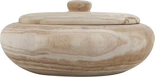 Creative Co-Op Decorative Natural Paulownia Lid Wood Container, 11.5 Inch Round, Brown | Amazon (US)