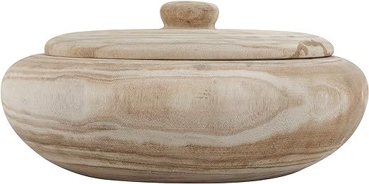 Creative Co-Op Decorative Natural Paulownia Lid Wood Container, 11.5 Inch Round, Brown | Amazon (US)