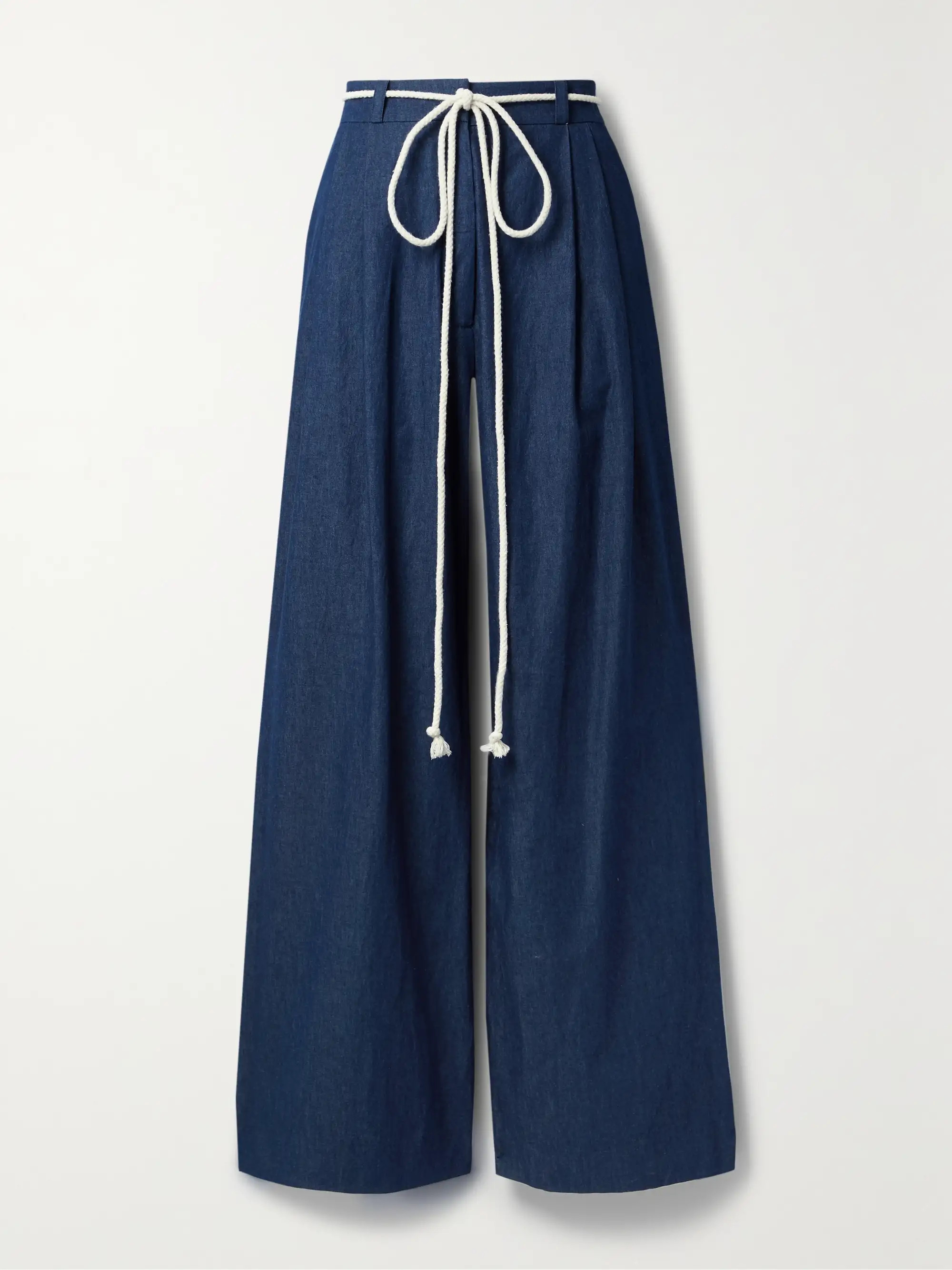Ainsley pleated belted cotton-chambray wide-leg pants | NET-A-PORTER (US)