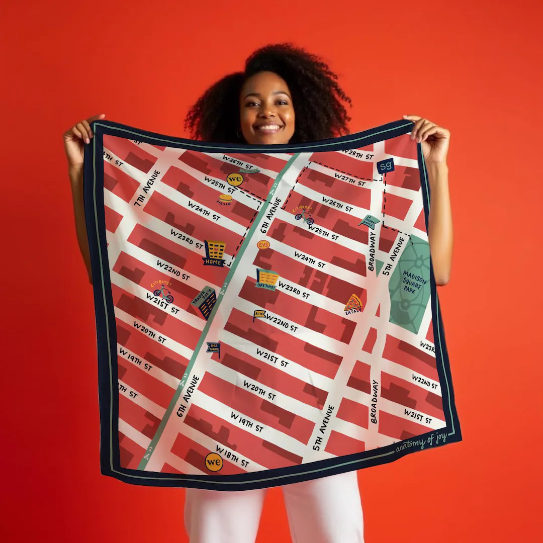 Custom Illustrated Map Scarf | Personalize With Your Special Places | Silk Story Scarf Unique Kee... | Etsy (US)