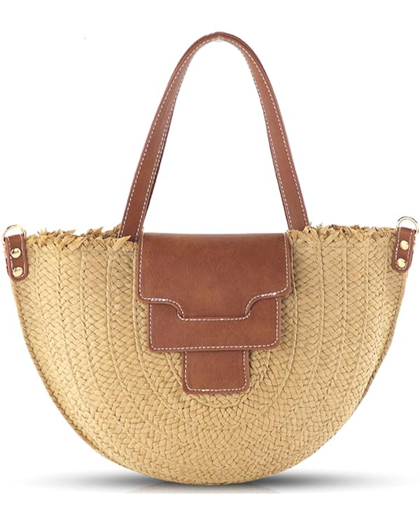 Straw Bag, Summer Beach Bag for Women, Hand-Woven Soft Handbag Underarm Bag, Large Crossbody Bag,... | Amazon (US)