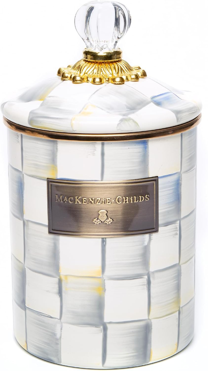 MACKENZIE-CHILDS Enamel Canister, Medium, Gray-and-White Sterling Check | Amazon (US)