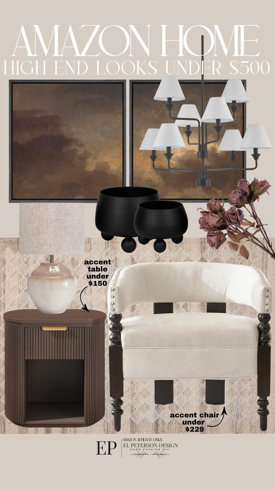 Amazon
Accent chair
Planter
Stems
Accent Table
Table lamp
Rug 
Chandelier

#LTKHome #LTKmorningroutine