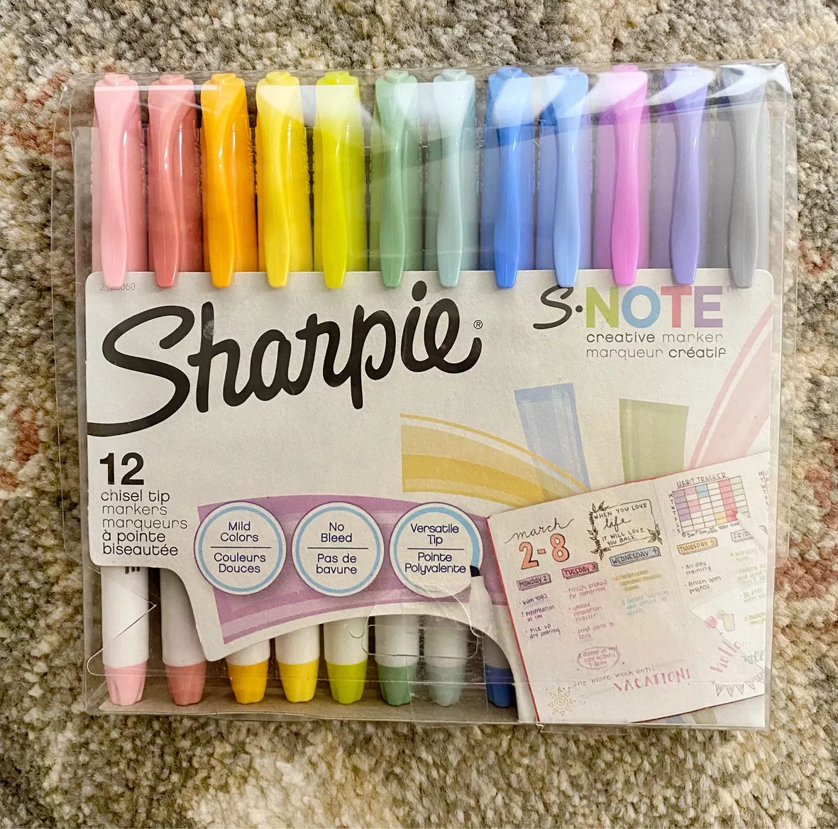 Sharpie S-note Creative Markers, Assorted Colors, Chisel Tip, 12