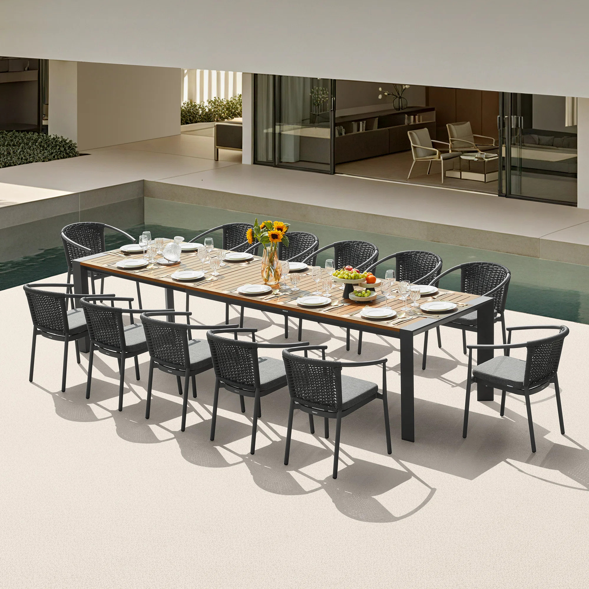 LUMEN 12 Person Teak Outdoor Dining Set With Three Version Extending Mode For 8/10/12 Seating | Wayfair North America