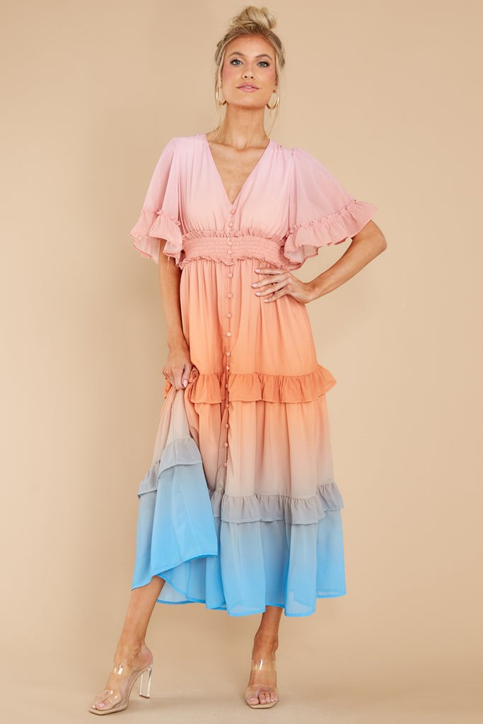 Spark Of Feelings Coral Multi Maxi Dress | Red Dress 