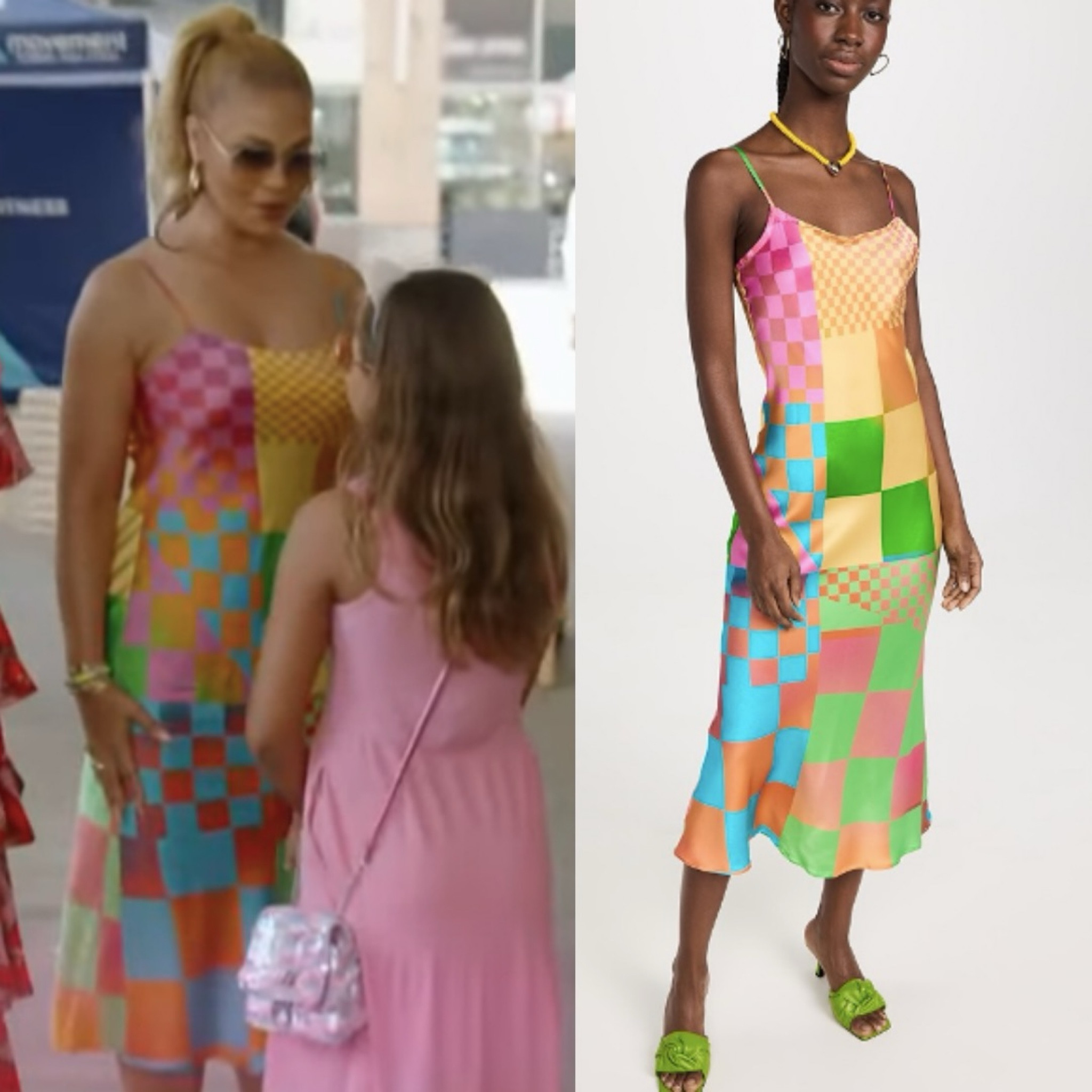 Gizelle Bryant’s Silk Checked Mixed Print Dress

