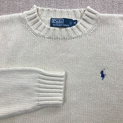 Polo Ralph Lauren Sweater Mens Medium Cream Knit Pullover Crew Neck Pony Logo  | eBay | eBay US