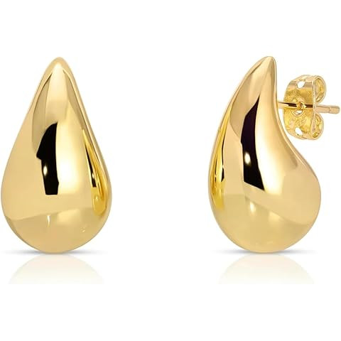 Ascona 18/25/32/47mm Chunky Gold Plated Hoop Earrings for Women | Lightweight Tear Drop Earrings ... | Amazon (US)