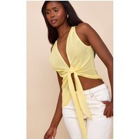 Yellow Drape Plunge Front Chiffon Long Top | PrettyLittleThing US