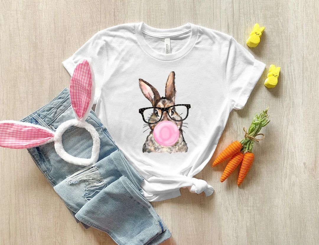 Bunny with Leopard Glasses shirt, Easter shirt, Easter bunny graphic tee, Easter shirts for women... | Etsy (US)