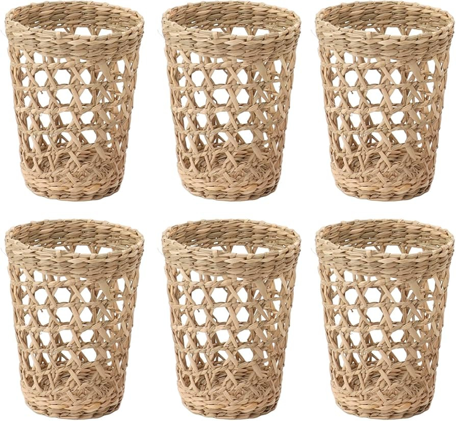 6 PCS Vintage Rustic Woven Cup rattan glassware set Holders Anti Scald Hollow Straw Woven Glass C... | Amazon (US)