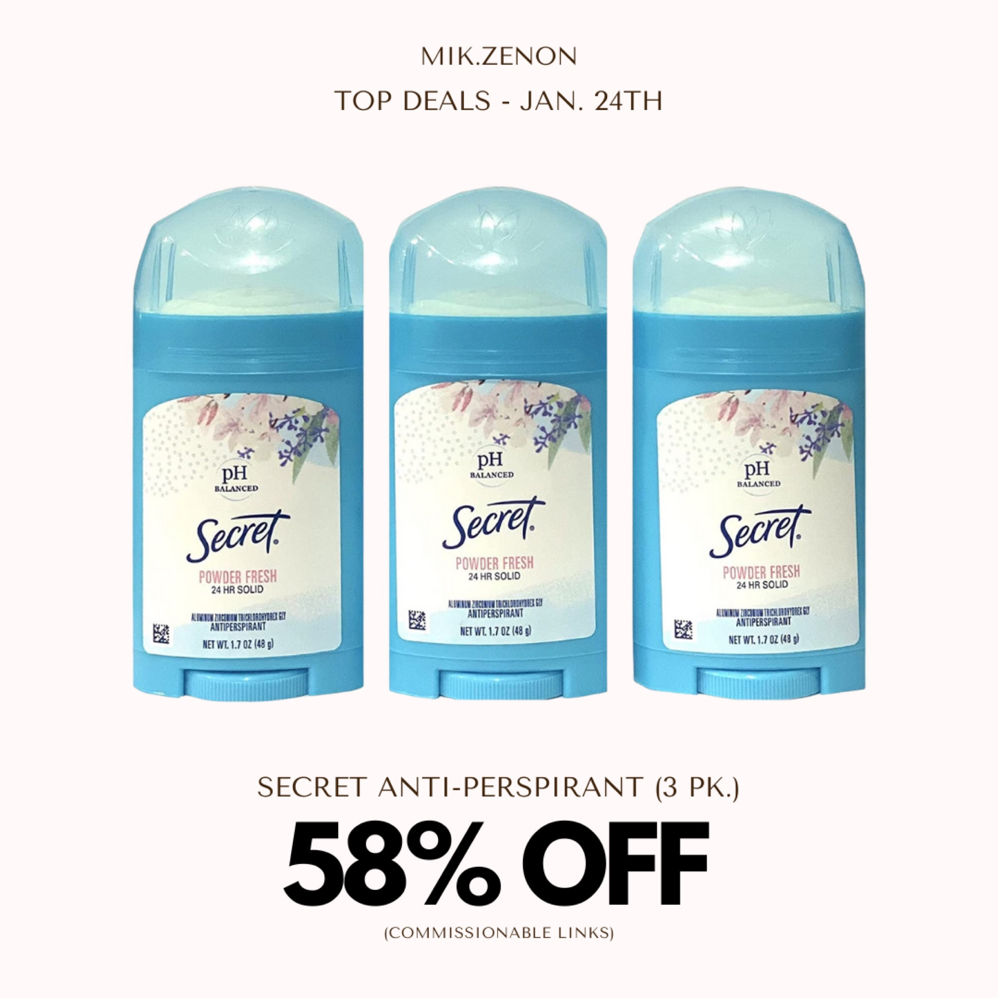 Sale Alert! 58% off this 3-pack of Secret Women’s Anti-perspirant! 

#LTKhome #LTKunder50 #LTKsalealert