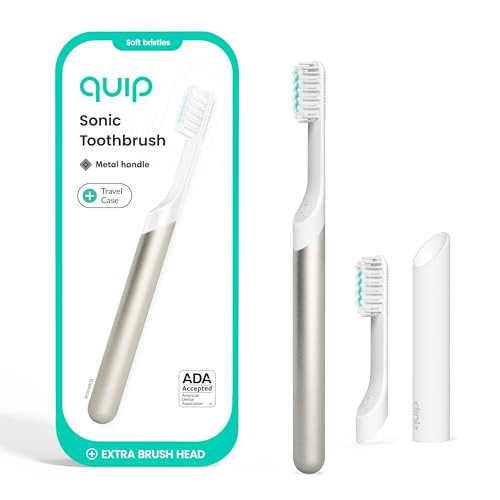 Quip Metal Sonic Electric Toothbrush for Adults - Time Travel & Soft Bristles with Travel Case & Replacement Brush Head - 3 Month Battery Life - Moonrise Champagne | Amazon (US)