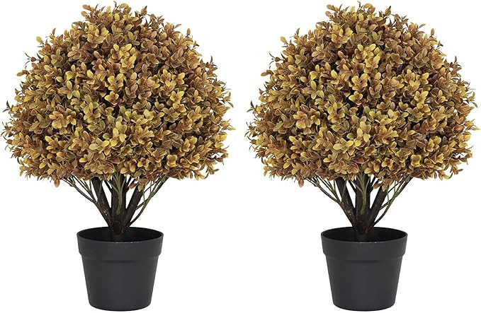 24" Artificial Boxwood Ball Plants Outdoor Set of 2, UV-Resistant Fall Topiary Trees Fake Bushes,... | Amazon (US)