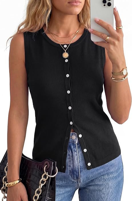 Arach&Cloz Women's Wool Blend Non See Through Button Down Casual Tank Tops | Amazon (US)