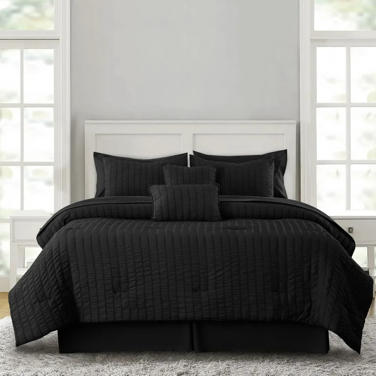 Lux Decor Collection 10-Piece Queen Comforter Set with Sheets - Queen Size Bedding Set, Black | Walmart (US)