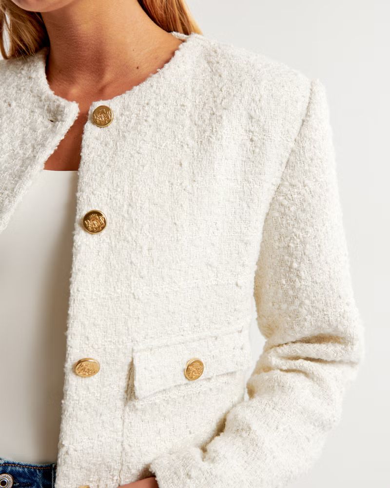 Women's Collarless Tweed Jacket | Women's Coats & Jackets | Abercrombie.com | Abercrombie & Fitch (US)