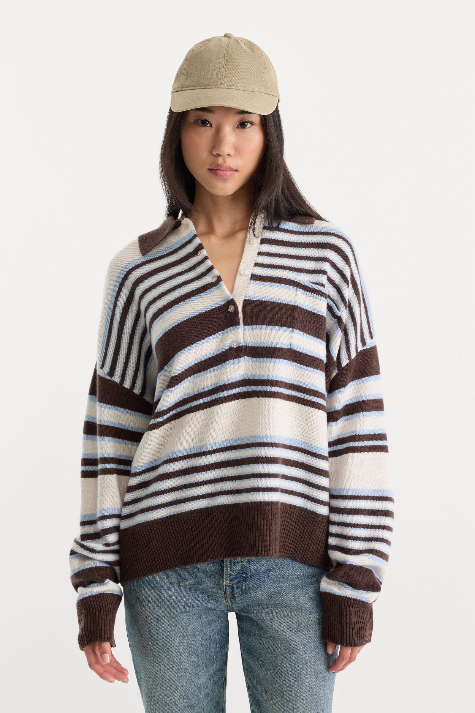 THE OVERSIZED RUGBY SWEATER | MOCHA STRIPE | Good American