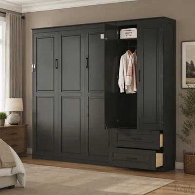 Queen Murphy Bed with Storage Wardrobe, Drawers, and Upholstered Headboard | Wayfair North America