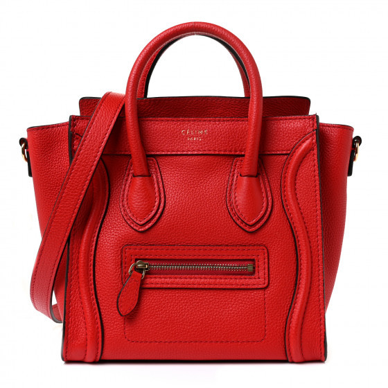 CELINE Drummed Calfskin Nano Luggage Red | FASHIONPHILE | Fashionphile