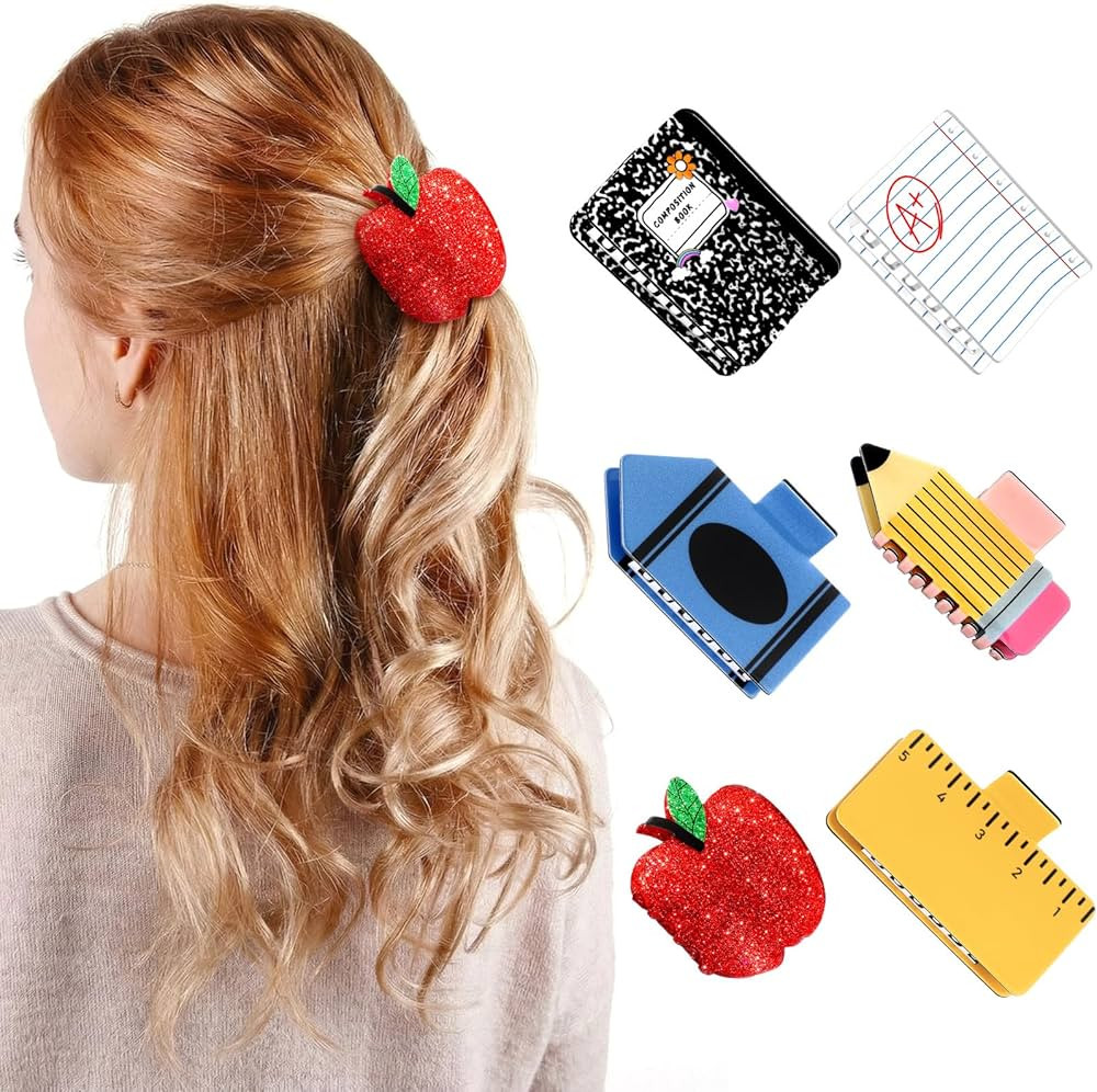 6 Pcs Teacher Gifts Teacher Hair Clips Pencil Claw Clips Back to School Gift Cute Apple Hair Clip... | Amazon (US)