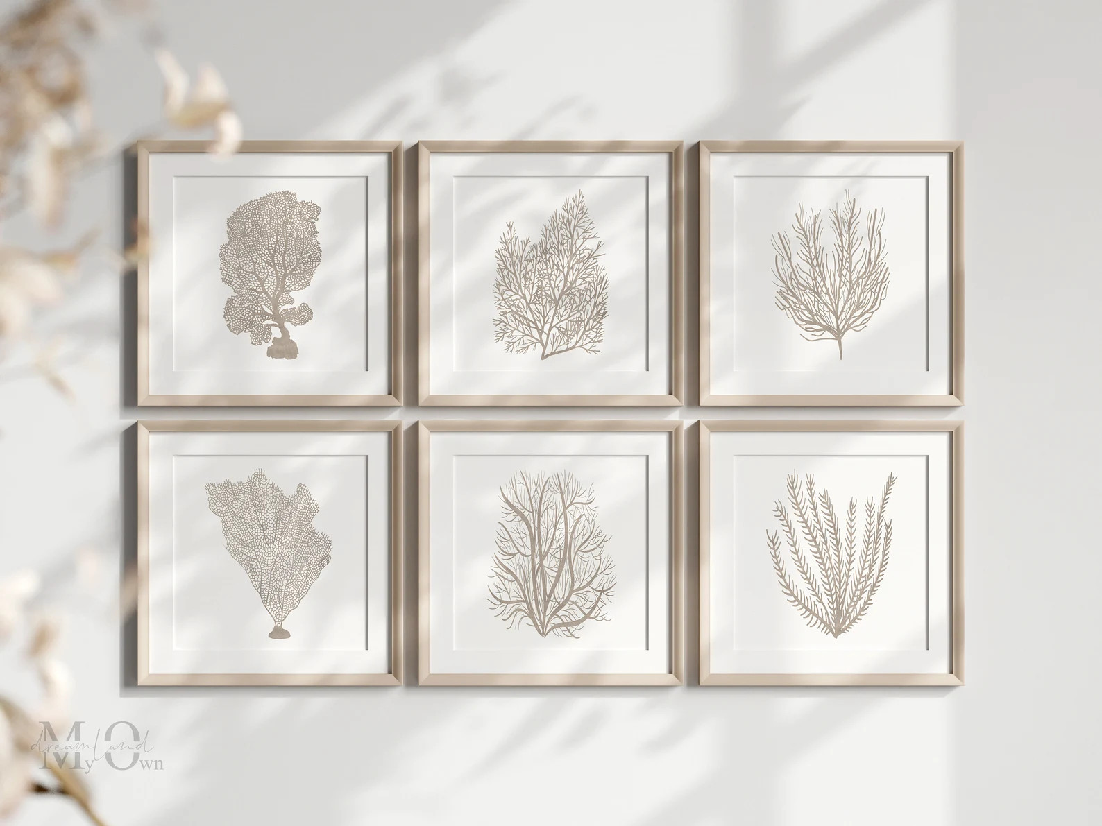 Square Coastal Art Print, Beige Coral Wall Art, Neutral Tones Printable, Minimalistic Poster Set ... | Etsy (US)