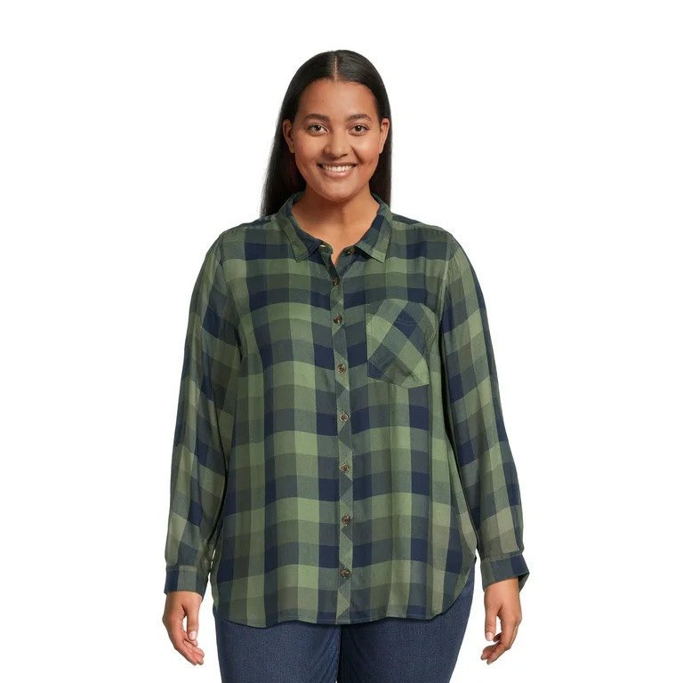 Terra & Sky Women's Plus Size Button Woven Top | Walmart (US)
