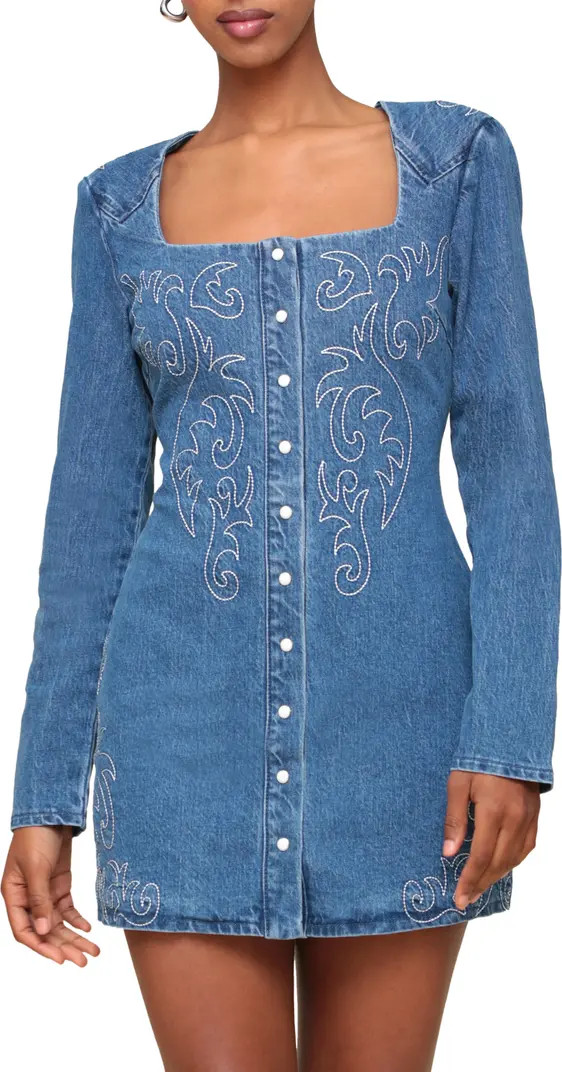 Avec Les Filles Western Embroidered Long Sleeve Denim Minidress | Nordstrom | Nordstrom