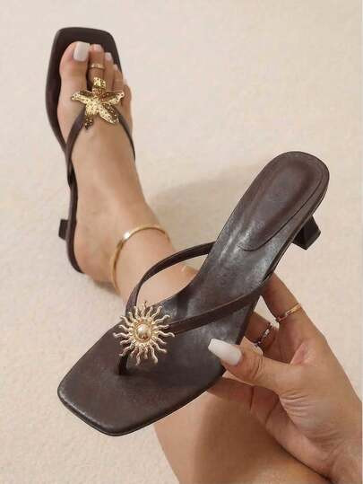 New Fashion Casual Slip-On Kitten Heel Sandals, Suitable For Summer Daily Commute Outfit | SHEIN