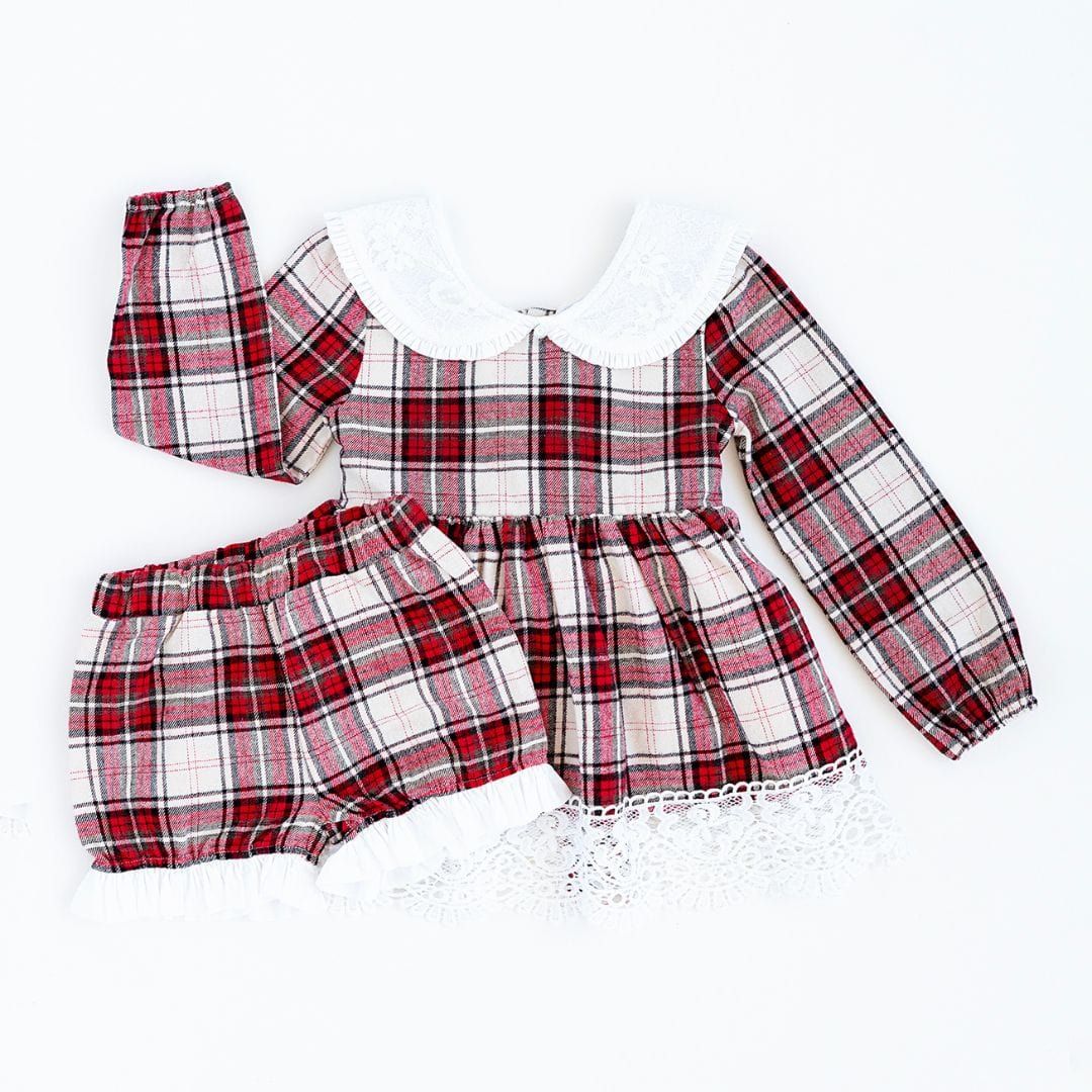 Plaid Holiday Scallop Trim Dress | Bums & Roses