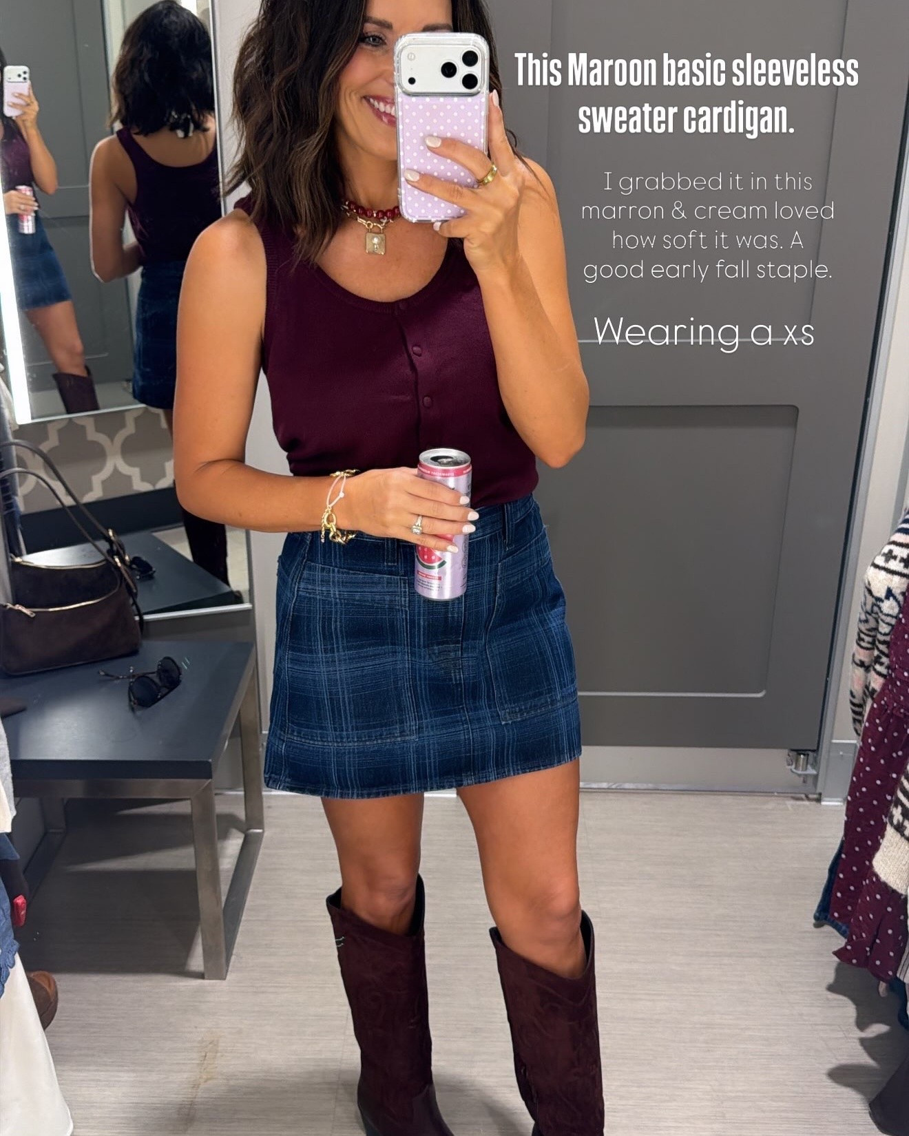 TARGET IS GIVINGGGG fall😍🤎 This maroon sweater tank is such an easy staple, and paired with the plaid skirt & boots?! SO cute for fall! 🍂👏🏻 I love pieces like this that you can mix & match a million ways!

@Target 

#targetstyle