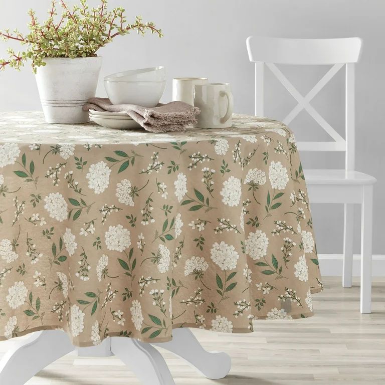 Mainstays Hydrangea Floral Tablecloth, Stone/Teal/Vanilla, 70" Inch Round | Walmart (US)