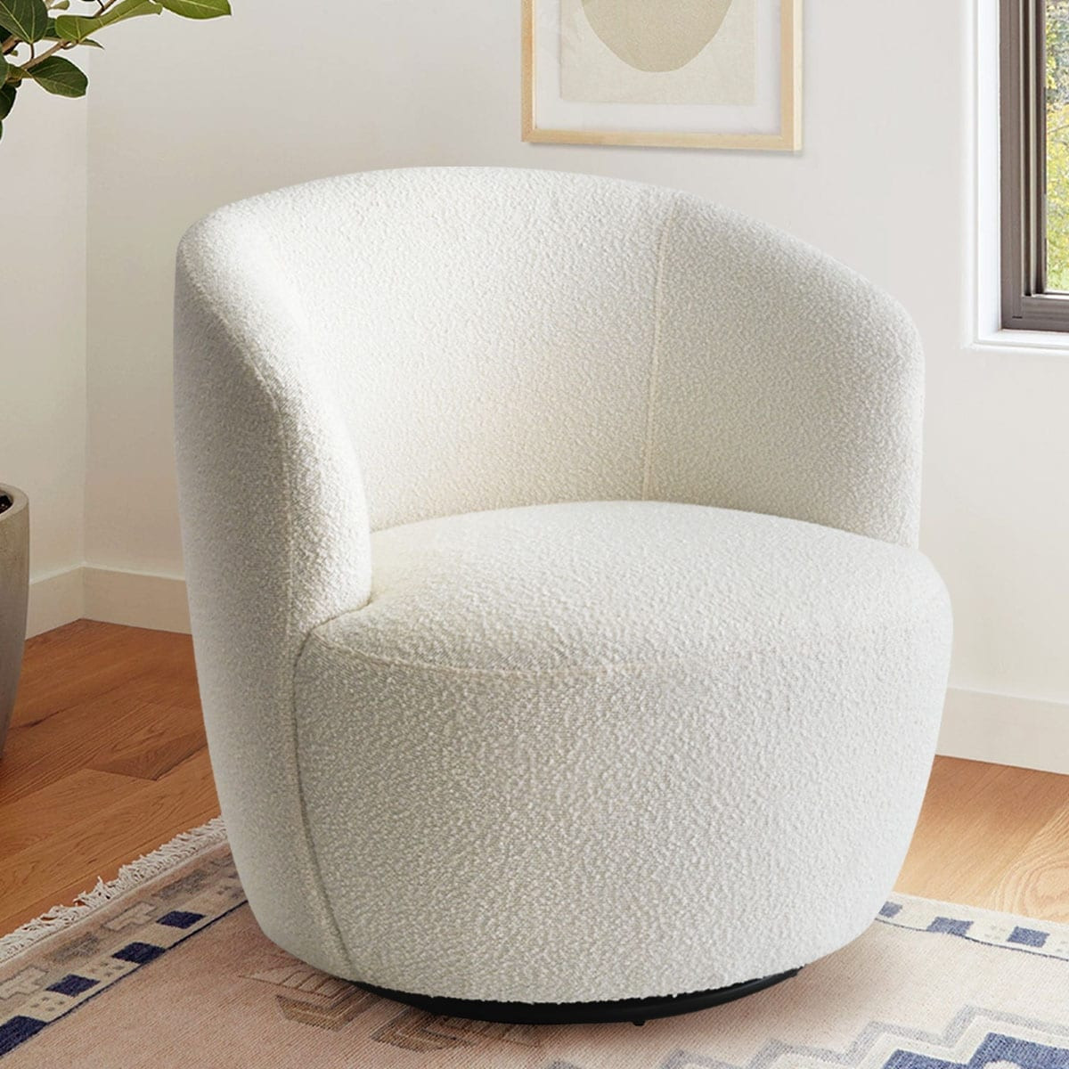 Boucle Upholstered Swivel Barrel chair | Bed Bath & Beyond