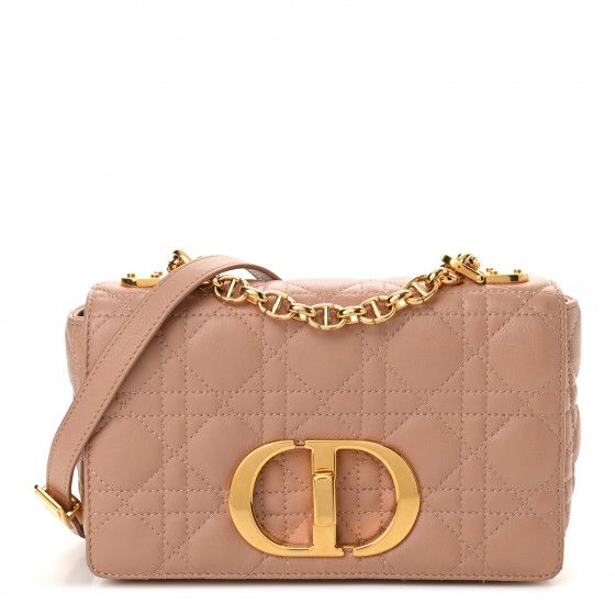 CHRISTIAN DIOR Calfskin Cannage Small Caro Bag Rose De Vents | FASHIONPHILE (US)