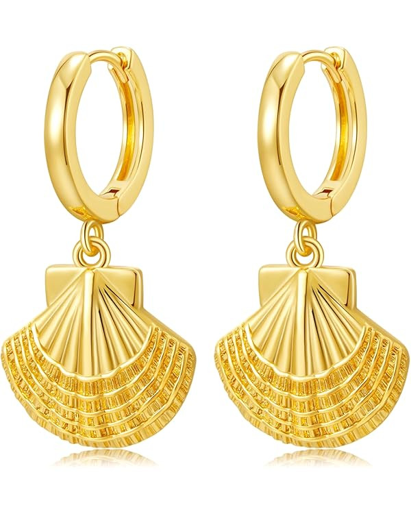 SANNYRA Huggie Earrings for Women - 14K Gold Plated Beach Sea Drop Dangle Earrings - Starfish But... | Amazon (US)
