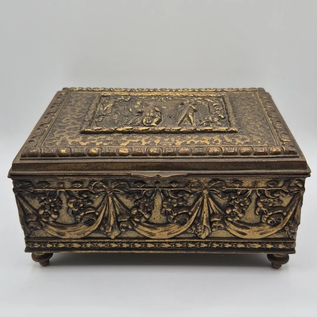 Antique 1800s 1900s Heavy Brass French Box Mahogany Interior Has Feet Intricate | Etsy (US)