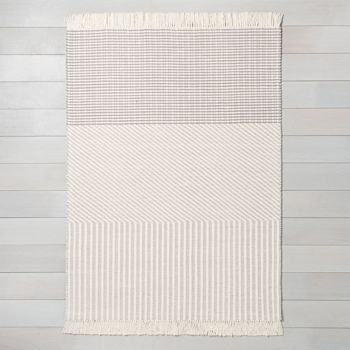 7' x 10' Tri-Patterned Area Rug Jet Gray / Sour Cream - Hearth & Hand™ with Magnolia | Target
