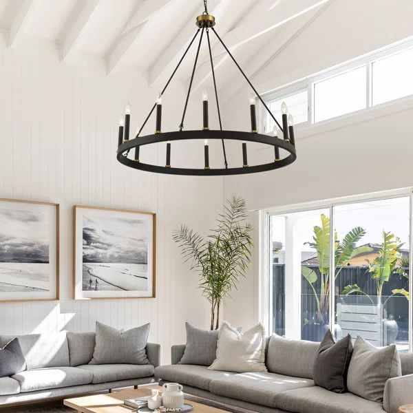 Finchley 12 - Light Candle Style Wagon Wheel Chandelier | Wayfair North America