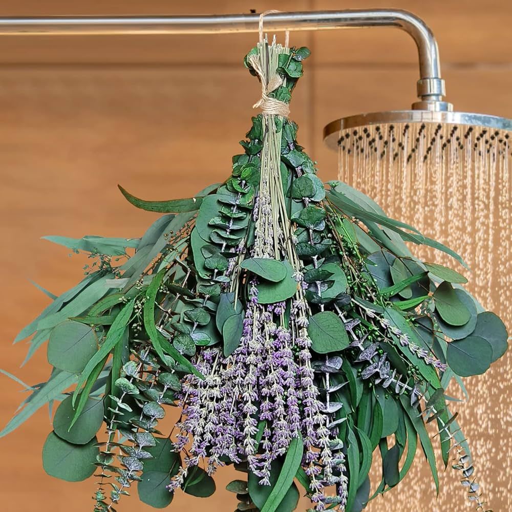 52 PCS Mix Dried Eucalyptus & Lavender Flowers Bundles for Shower, 17'' Natural Real Hanging Silv... | Amazon (US)