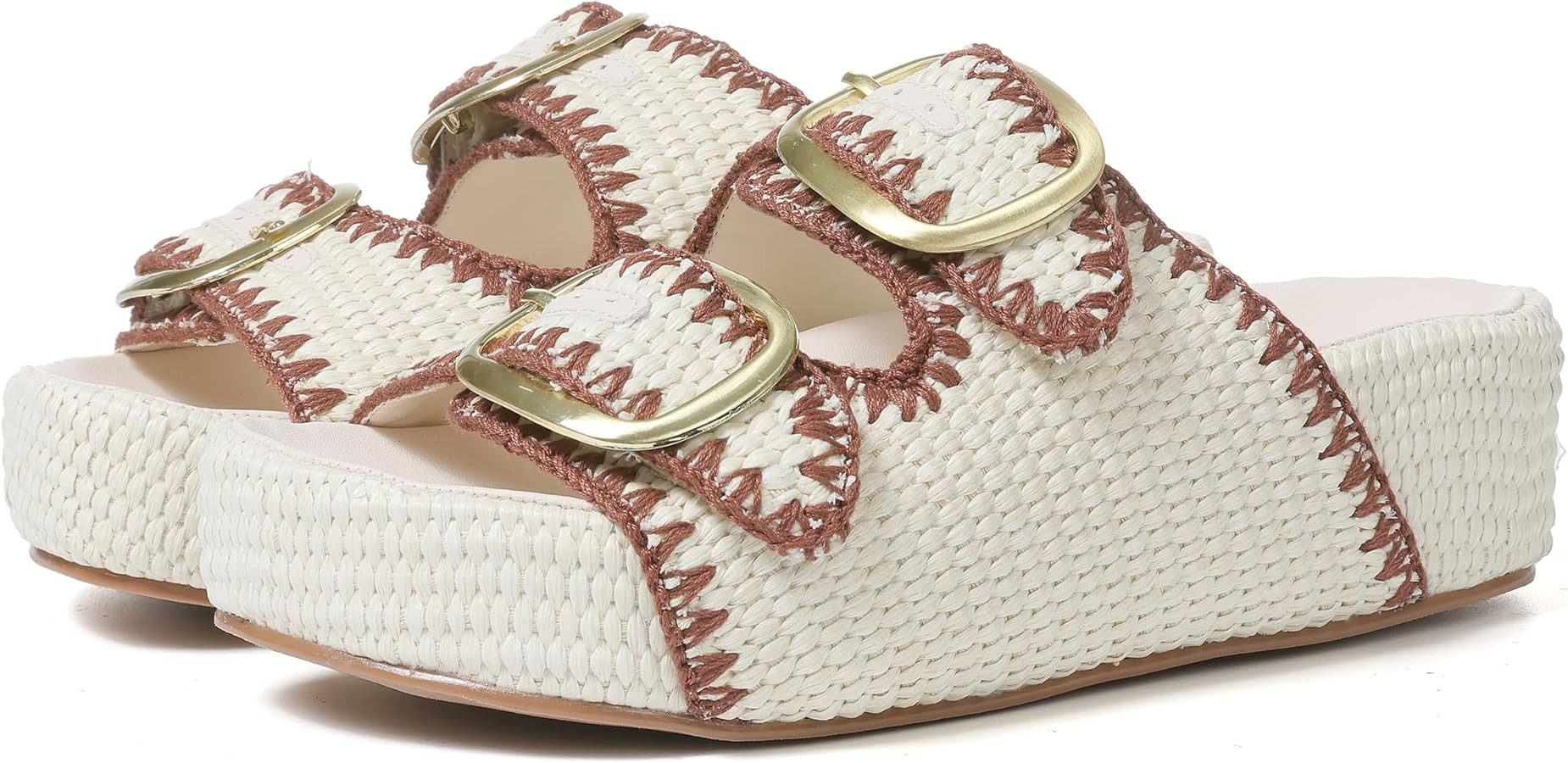 Platform Sandals For Women Raffia Espadrilles Open Toe Flatform Sandals Slip On Slide Sandals Cas... | Amazon (US)