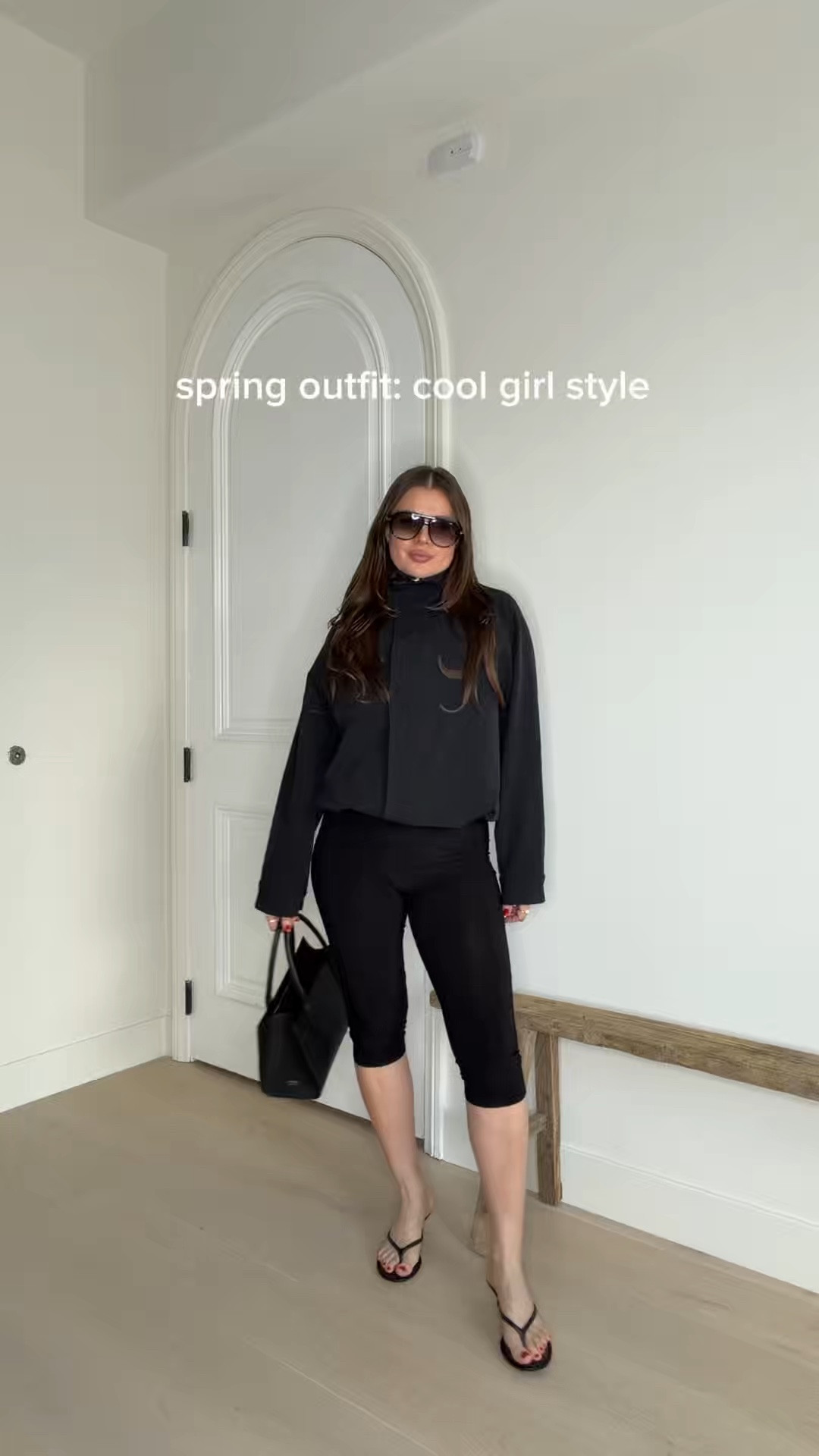 Spring outfits 2026: Styling capri with an off the shoulder top, oversized bomber jacket, black sandals, a mini tote, aviator sunnies and gold and black jewelry. 
#springoutfits #capripants #bomberjacket #springoutfits2026#LTKMothersDay

#LTKSeasonal #LTKgrwm #LTKootd #LTKOver40 #LTKSaleAlert
