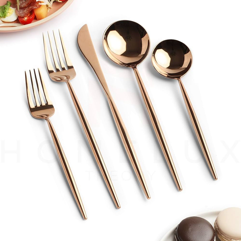 Homelux Theory 18/10 Rose Gold Silverware Set, 2 Cutlery Set of 5pc Mirror Polished Spoons & Fork... | Amazon (US)