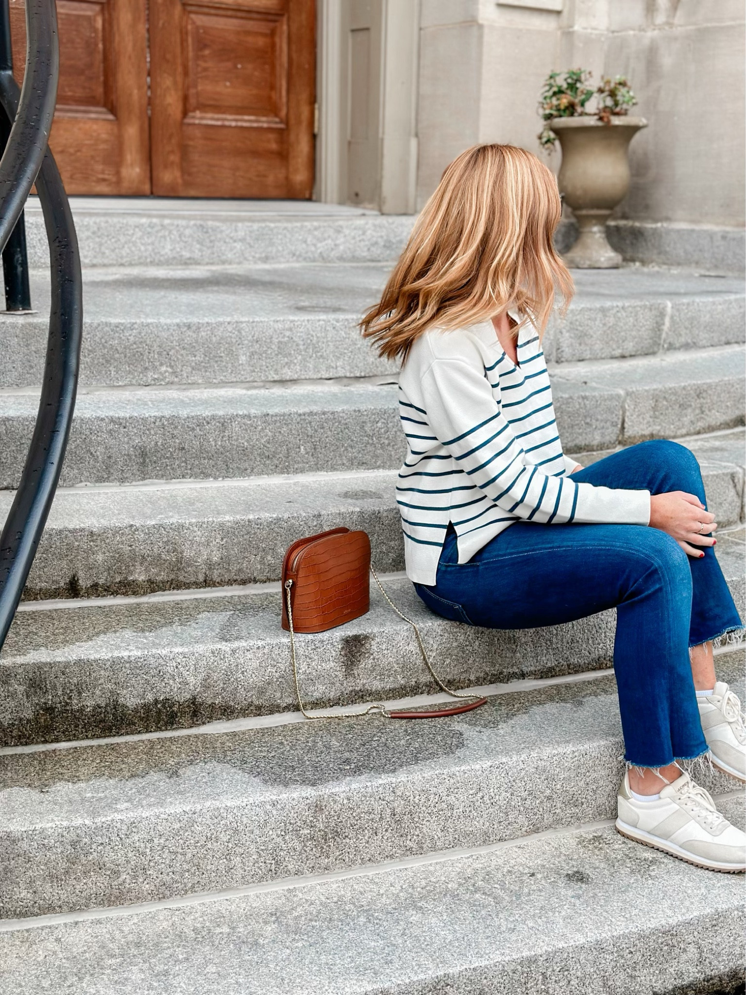 Casual fall outfit 🍂lake sweater mother denim sezane bag jcrew sneakers. 

#LTKSeasonal #LTKstyletip