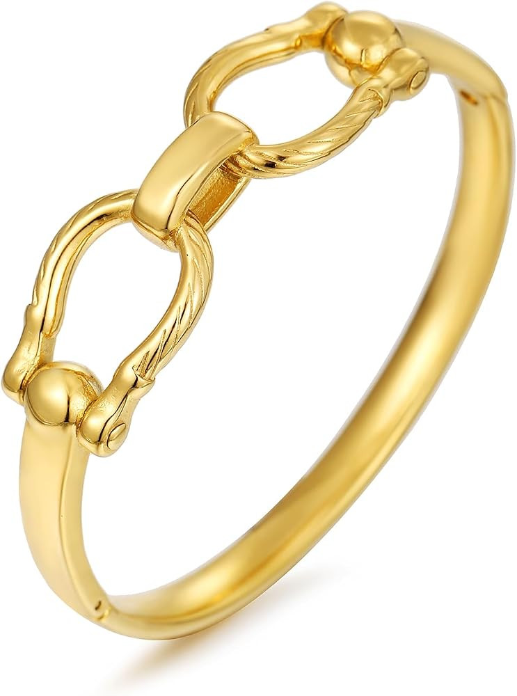 Gold Chunky Bangle Bracelets for Women Simple Twisted Textured Cuff Bangle Wide Square Bangle Bra... | Amazon (US)