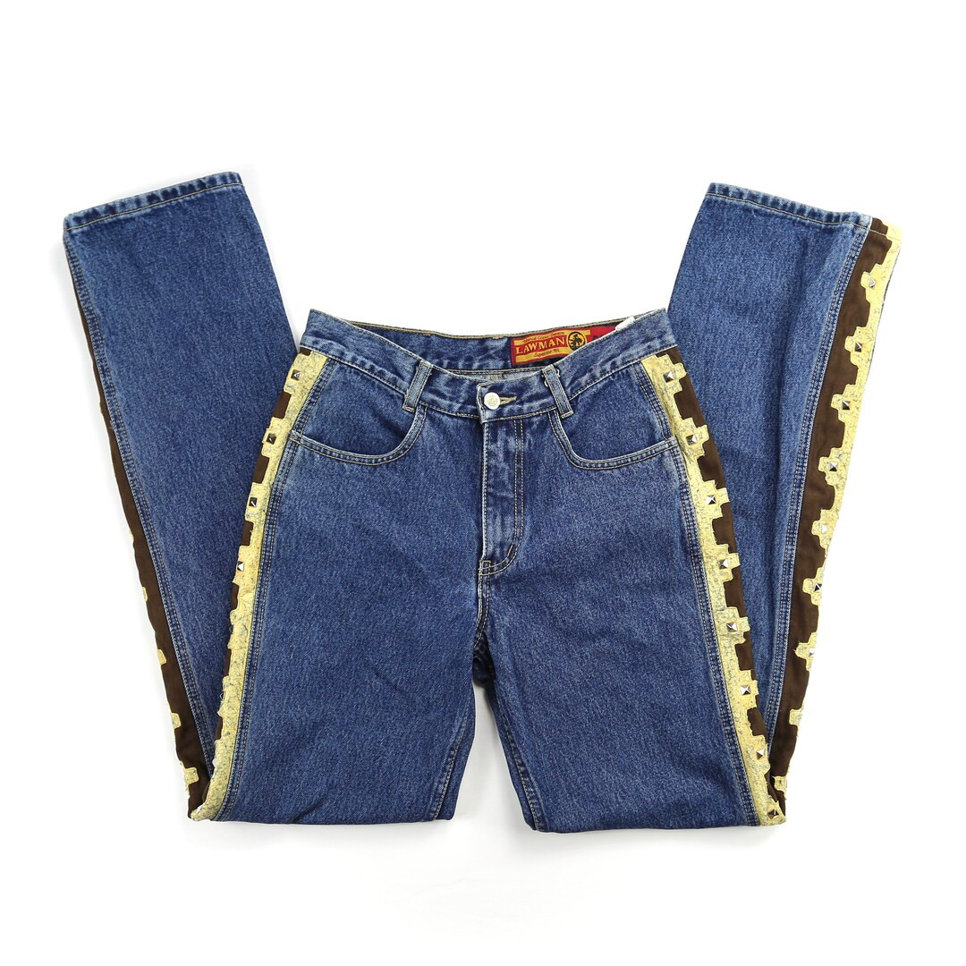 Vintage Lawman Western Brown Suede Dark Wash Jeans Waist 30” | Etsy (US)