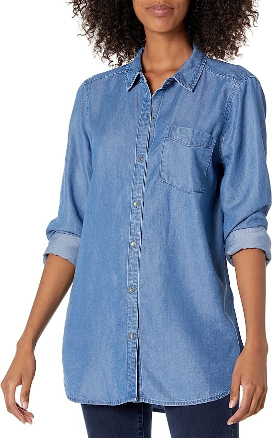 Daily Ritual Women's Tencel Relaxed-Fit Long-Sleeve Button-Up Tunic | Amazon (US)