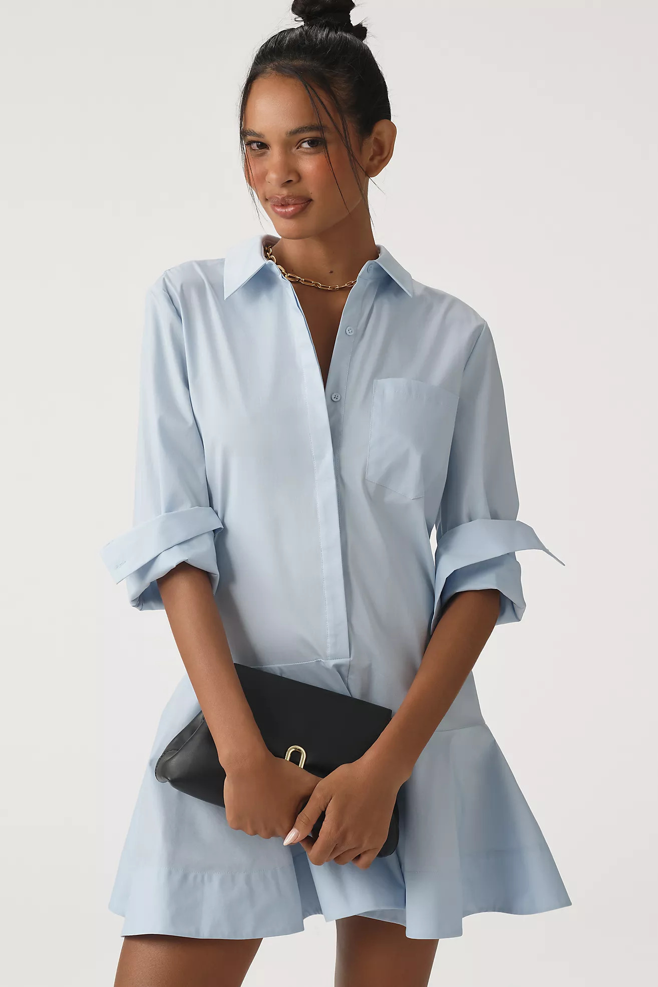 English Factory Long-Sleeve A-Line Mini Shirt Dress | Anthropologie (US)