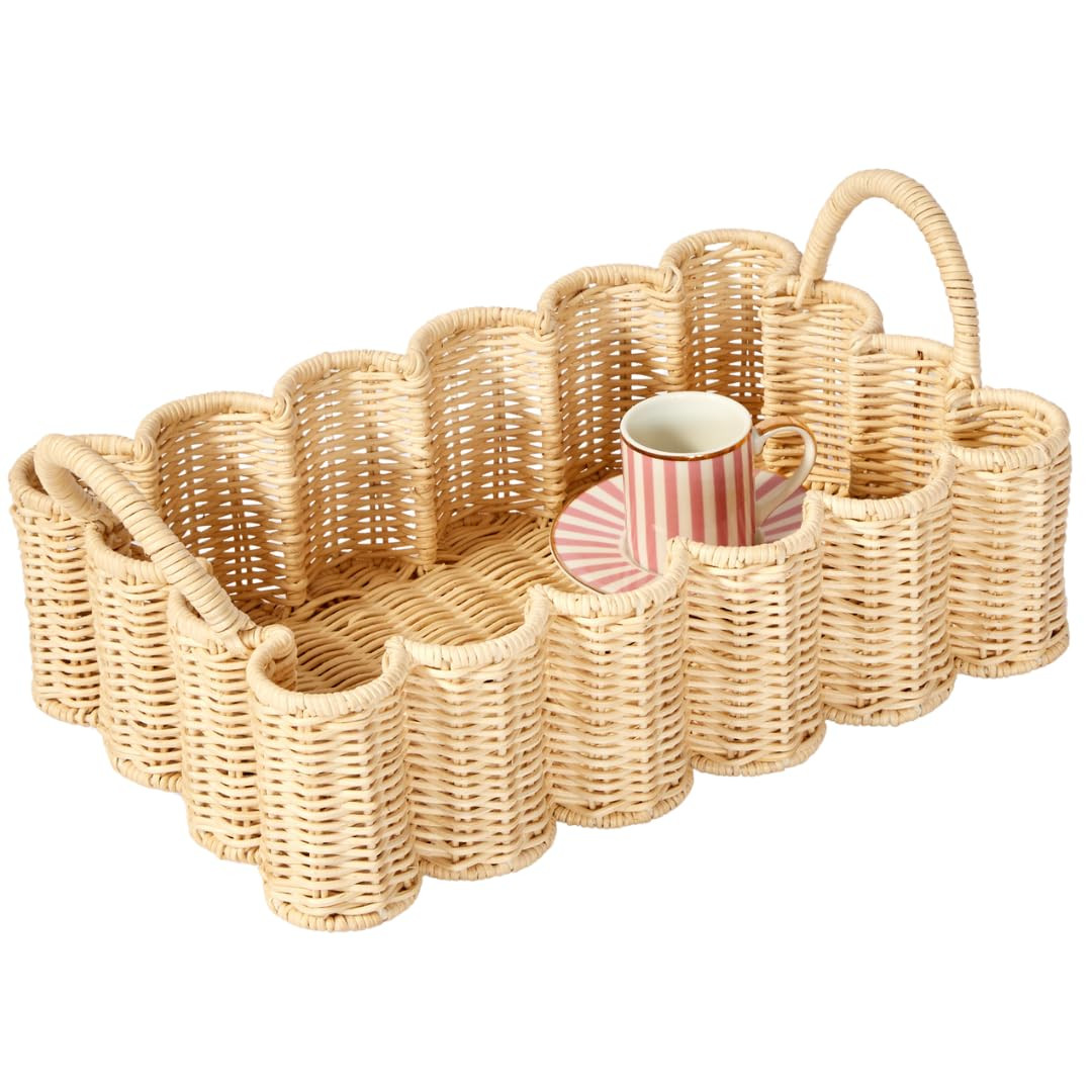 BEBE BASK Premium Wavy Scalloped Rattan Tray - Small Hand-Woven Scallop Wicker Tray - 19 x 9 x 6.... | Amazon (US)